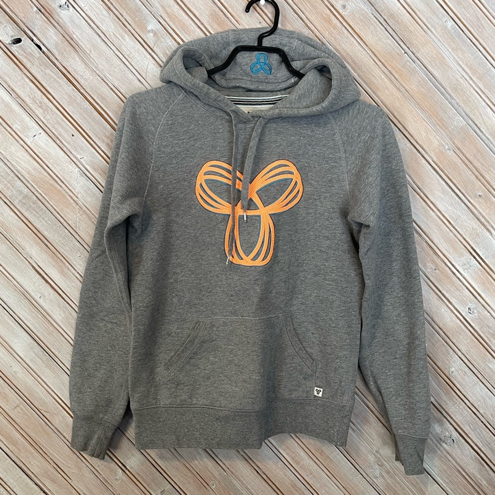 TNA vintage embroidered hoodie sweater XS orange & blue logo kangaroo pocket